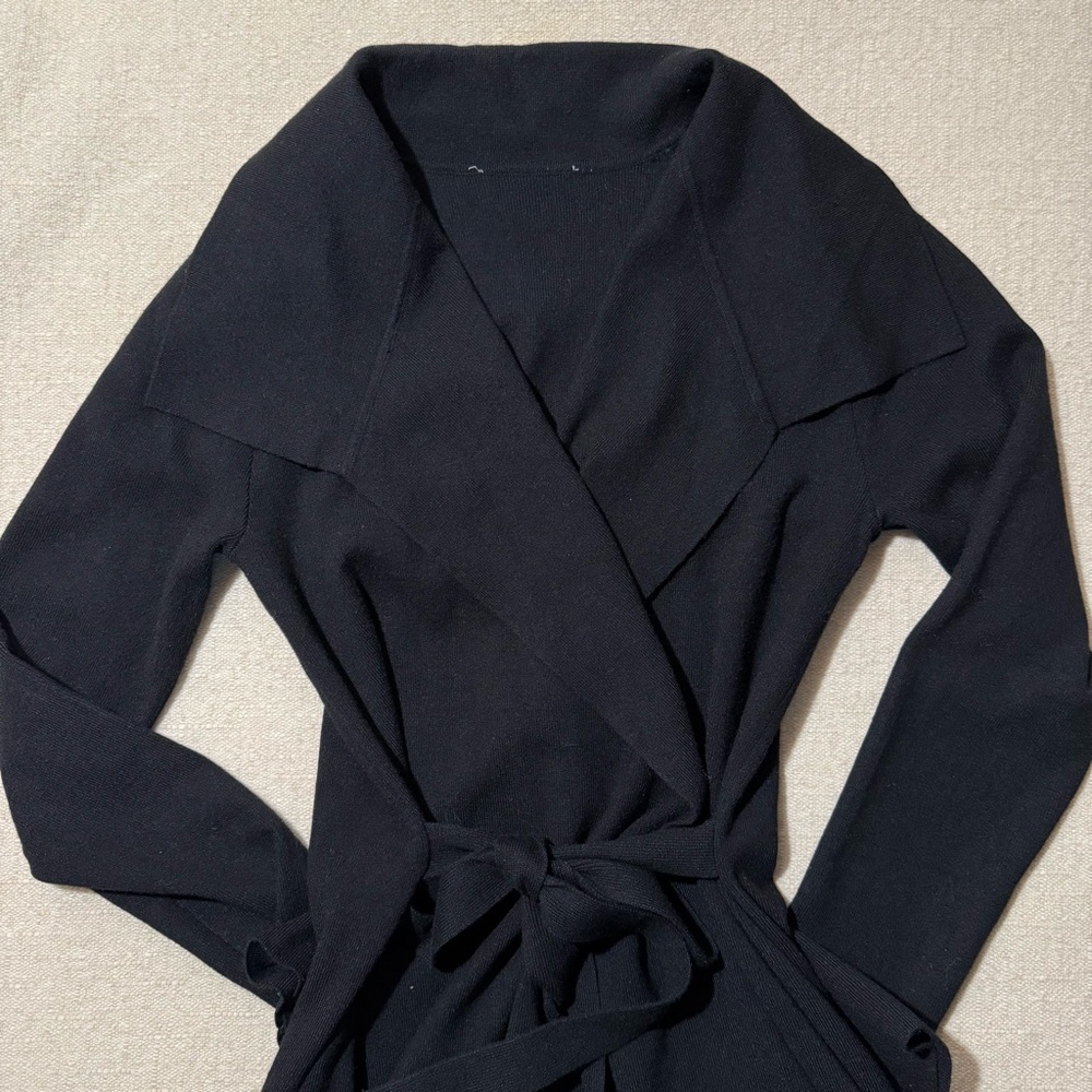 Long Black Sweater Knit Wrap Shawl Collared Cardigan Coat Republic M